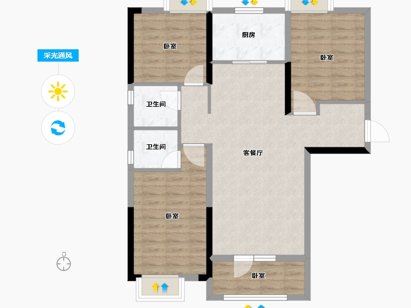 湖北省-荆州市-当代满堂悦ΜΟΜΛ-85.54-户型库-采光通风