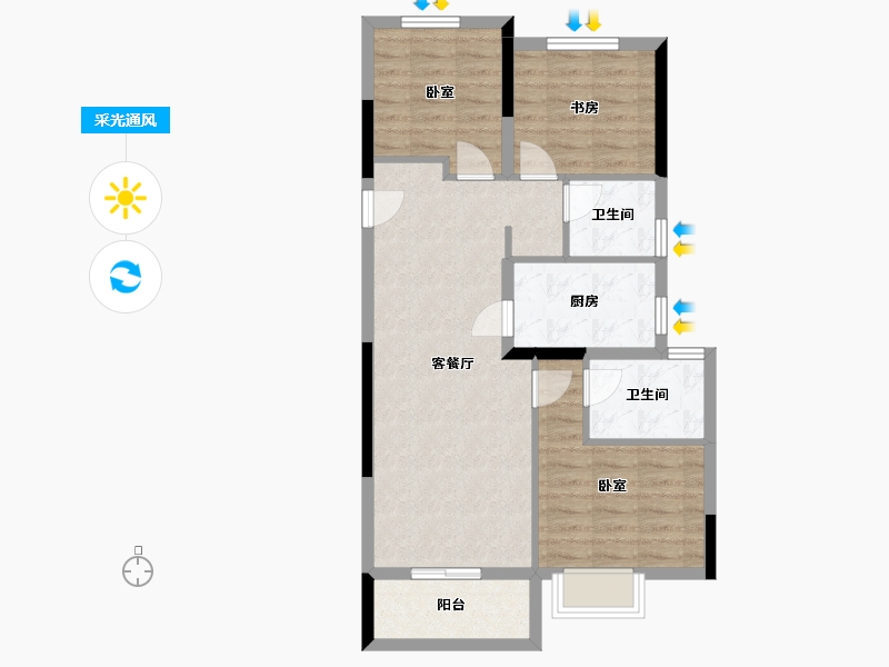 浙江省-杭州市-畅享幸福里-74.15-户型库-采光通风