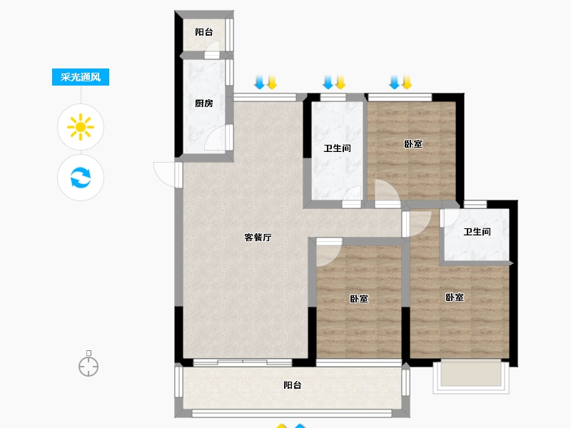 广东省-江门市-逸朗华府-81.00-户型库-采光通风