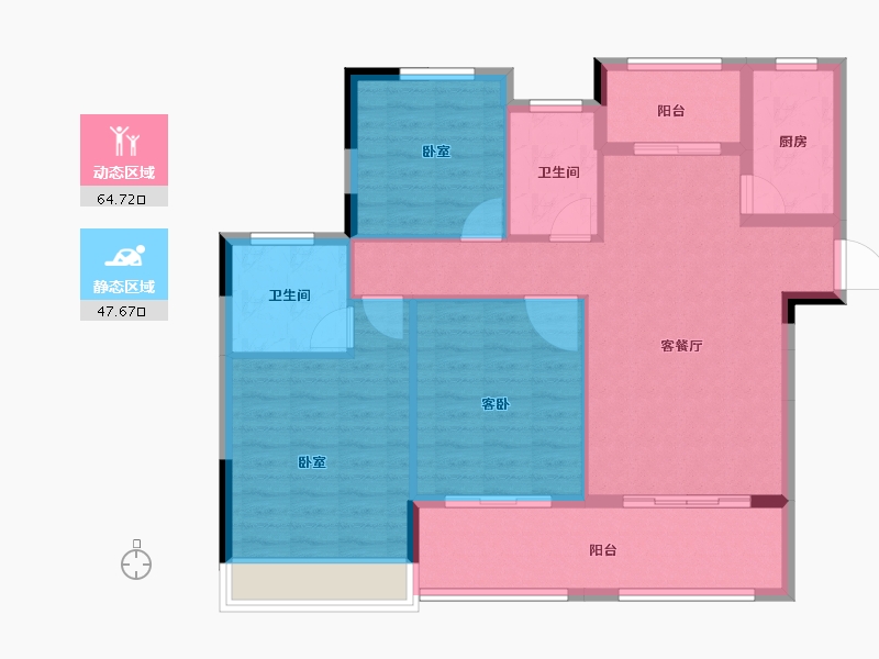 湖北省-天门市-鑫龙·中央公园-101.80-户型库-动静分区