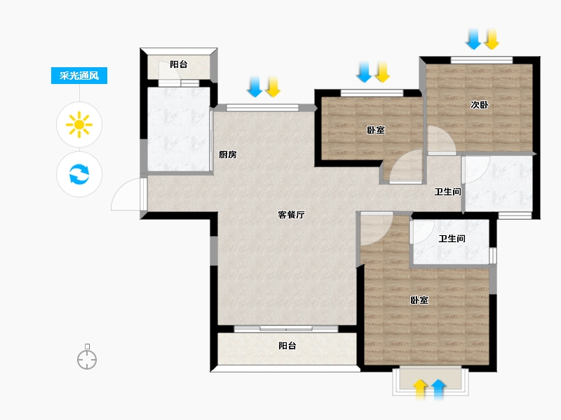 安徽省-安庆市-恒大珺睿府-108.40-户型库-采光通风