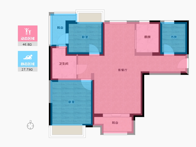 湖北省-武汉市-禹洲翡丽公馆3期-64.94-户型库-动静分区