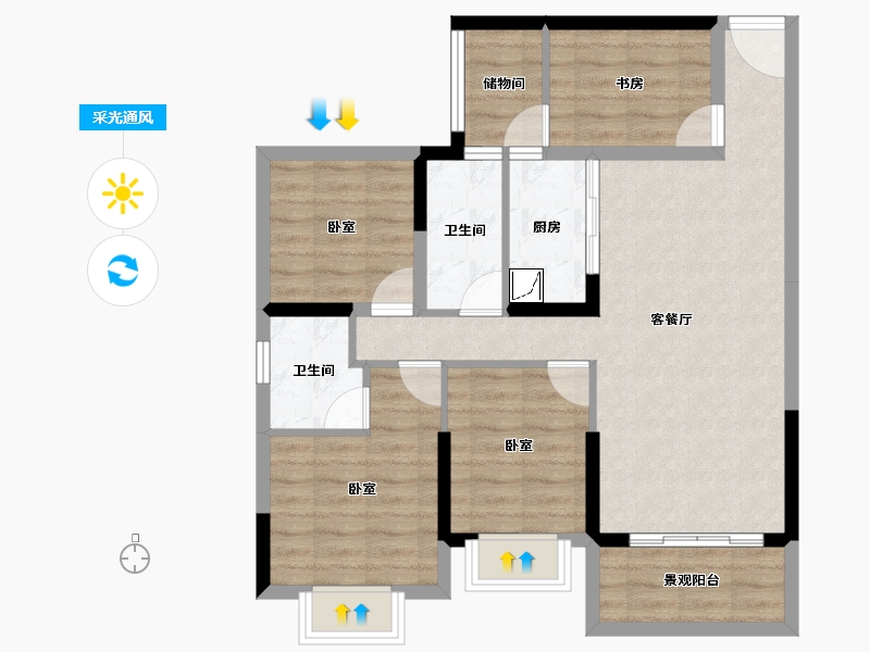 广东省-湛江市-科恒·荟景湾-84.55-户型库-采光通风