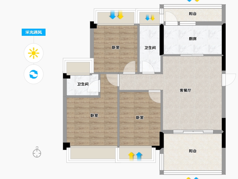 广东省-江门市-雅景·富怡苑-78.17-户型库-采光通风