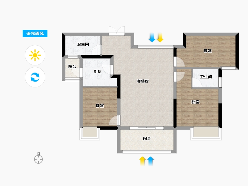 湖北省-宜昌市-楚天·虹桥澜岸-86.09-户型库-采光通风