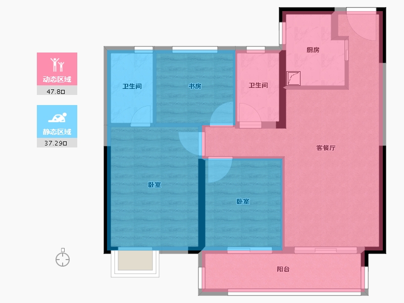 湖南省-长沙市-弘阳时光里-76.05-户型库-动静分区