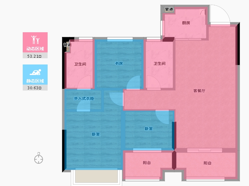 浙江省-宁波市-金色尚府-74.00-户型库-动静分区