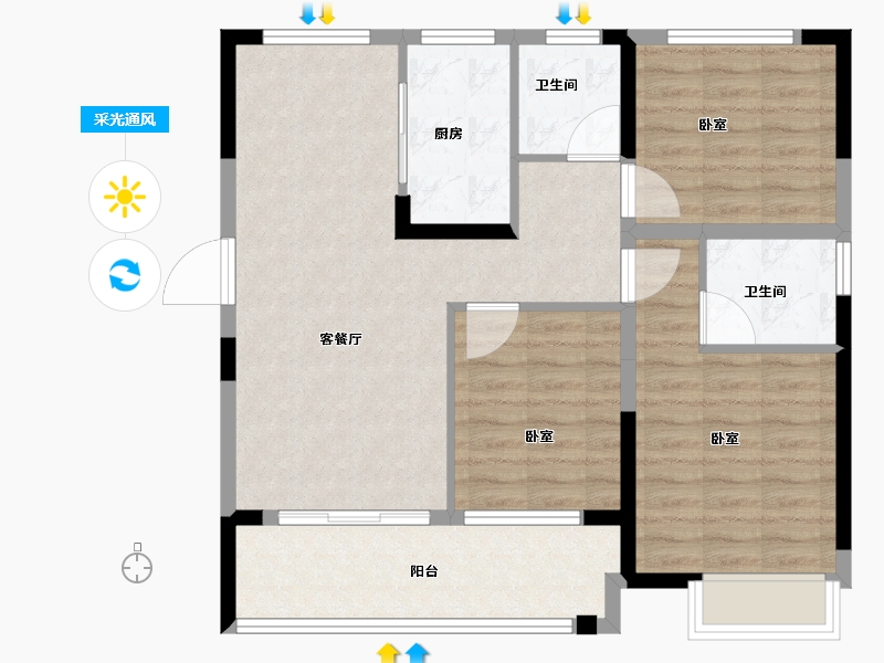 浙江省-绍兴市-合生杭州湾国际新城-85.00-户型库-采光通风