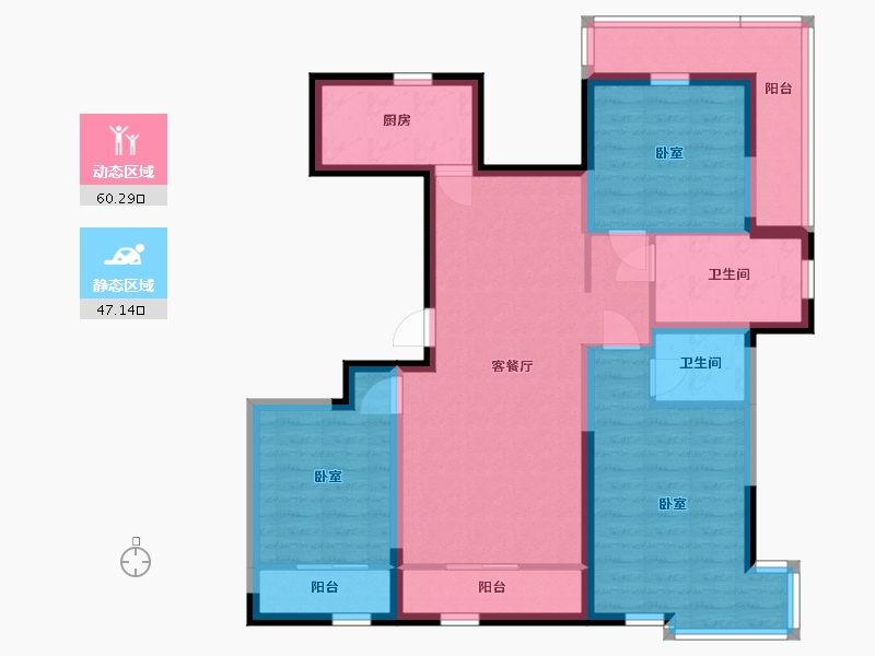 宁夏回族自治区-银川市-巨力·公园华府-94.30-户型库-动静分区