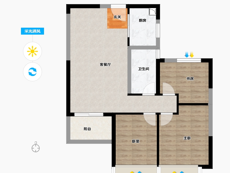 湖南省-长沙市-湘江富力城-72.20-户型库-采光通风