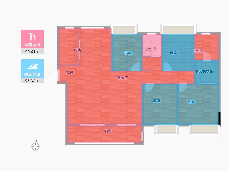 湖南省-长沙市-湘江富力城-134.00-户型库-动静分区