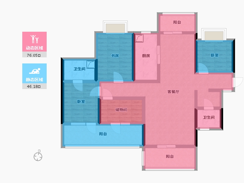 湖南省-株洲市-金轮津桥华府-105.77-户型库-动静分区