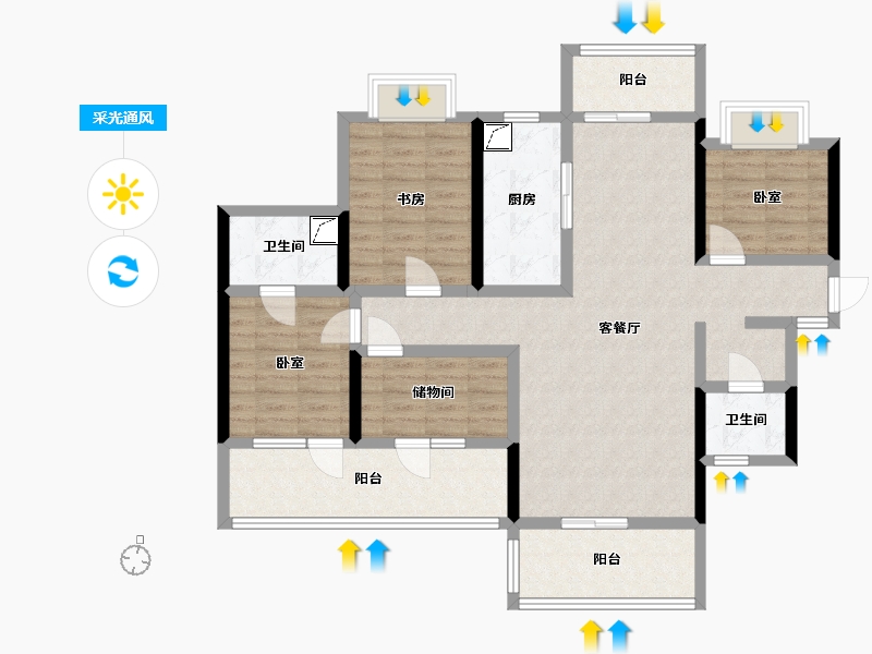 湖南省-株洲市-金轮津桥华府-105.77-户型库-采光通风