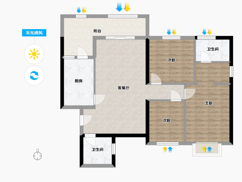 湖南省-长沙市-长沙恒大清澜苑-95.37-户型库-采光通风