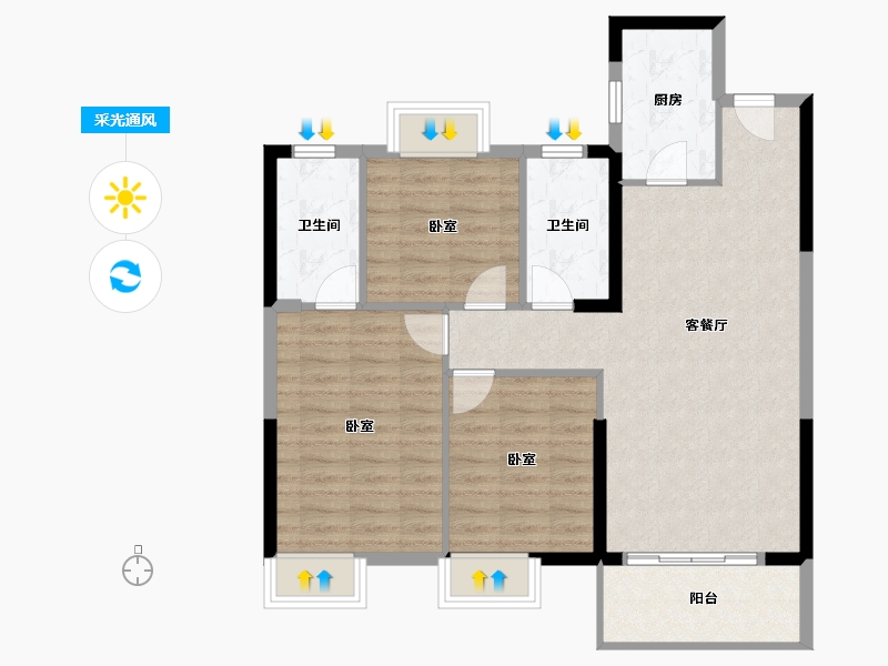 湖北省-武汉市-车都春台里-86.75-户型库-采光通风