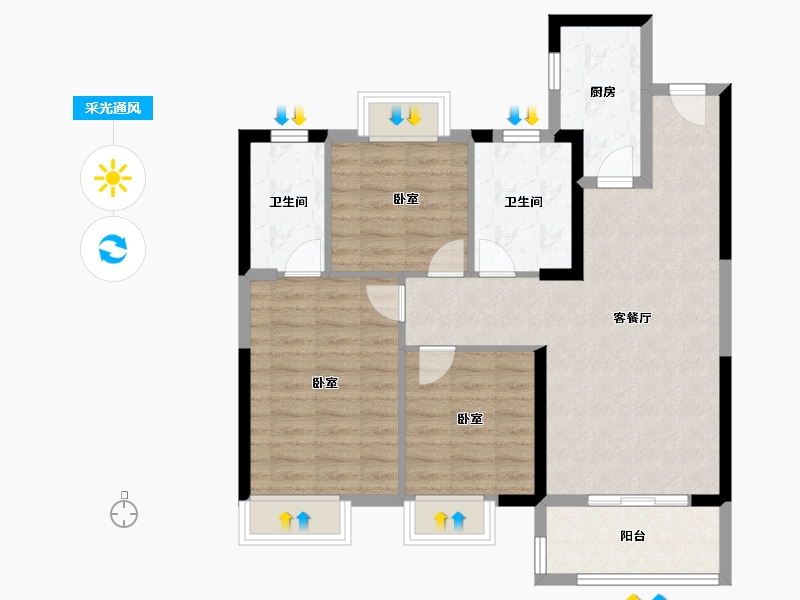 湖北省-武汉市-车都春台里-85.83-户型库-采光通风