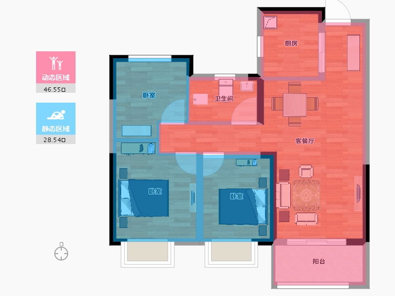 安徽省-安庆市-融创时代宜城-66.35-户型库-动静分区