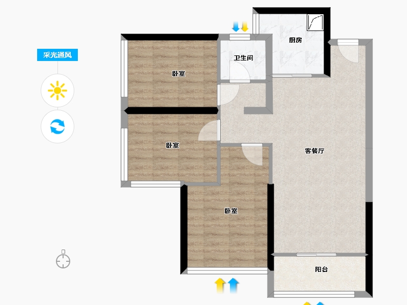 湖南省-株洲市-金轮津桥华府-72.02-户型库-采光通风