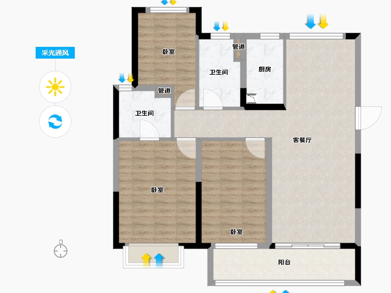 浙江省-宁波市-珠江中央城-96.00-户型库-采光通风