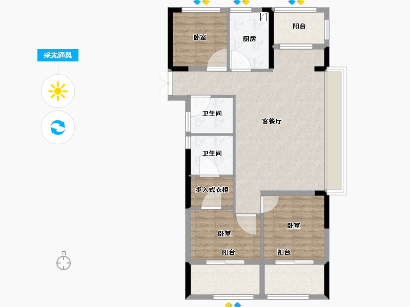 浙江省-宁波市-金色尚府-90.01-户型库-采光通风