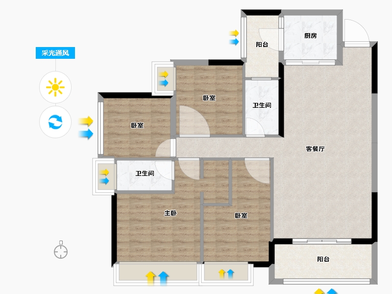 广东省-广州市-公园里春晓花园-108.00-户型库-采光通风