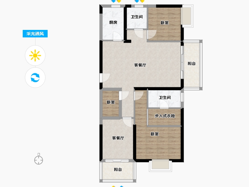 湖北省-武汉市-开来·都市丰景-94.66-户型库-采光通风