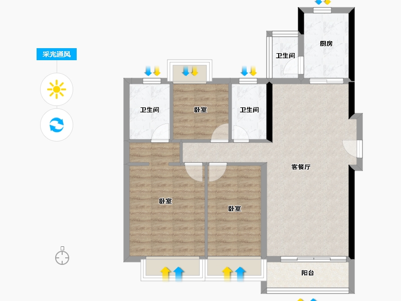 广东省-珠海市-中海·左岸岚庭-85.54-户型库-采光通风