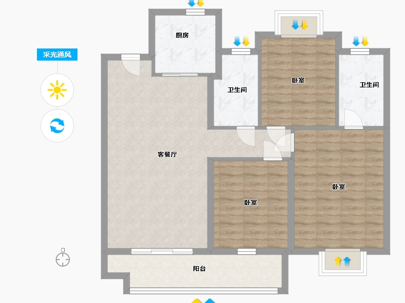 湖南省-邵阳市-邵阳中梁北城首府-93.77-户型库-采光通风