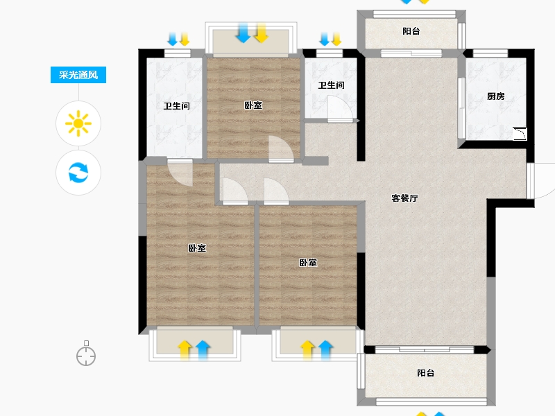 湖北省-武汉市-蓝光雍锦天府-98.25-户型库-采光通风