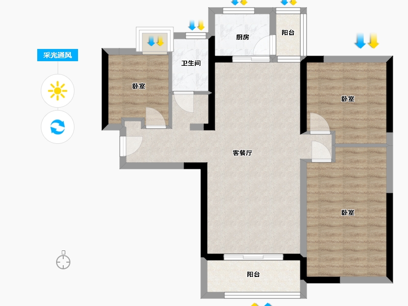 湖北省-武汉市-御江壹品青山印-80.28-户型库-采光通风