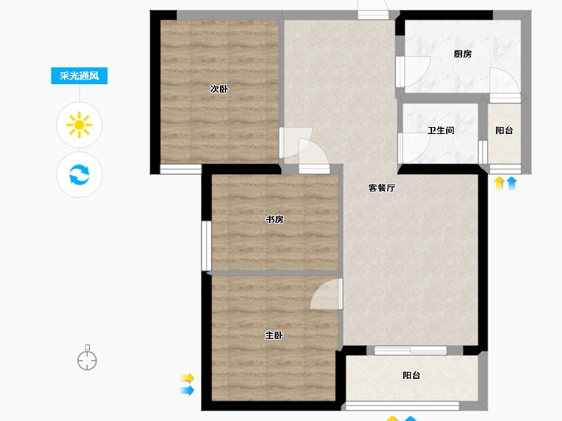 湖北省-武汉市-御江壹品青山印-70.04-户型库-采光通风