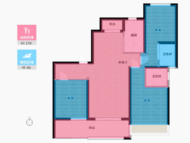 湖北省-黄石市-公园壹号院-96.55-户型库-动静分区