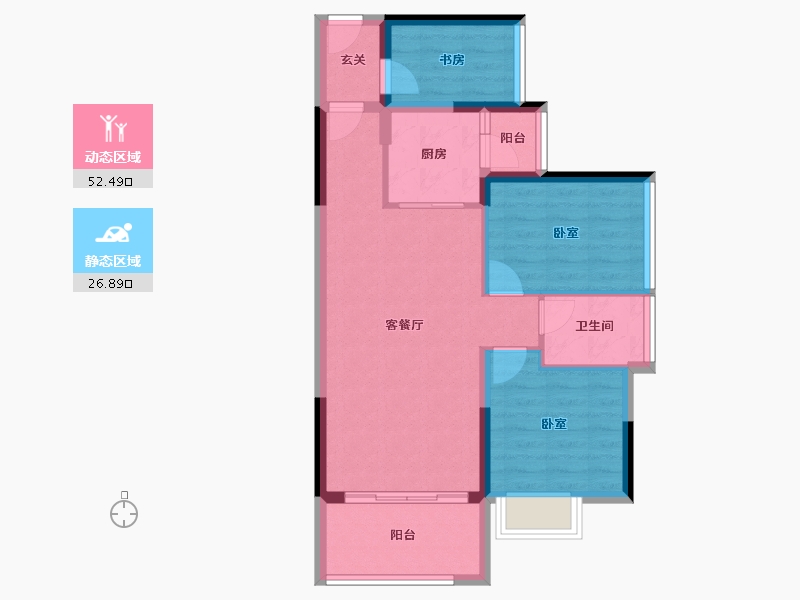 广东省-惠州市-中洲中央公园-70.69-户型库-动静分区