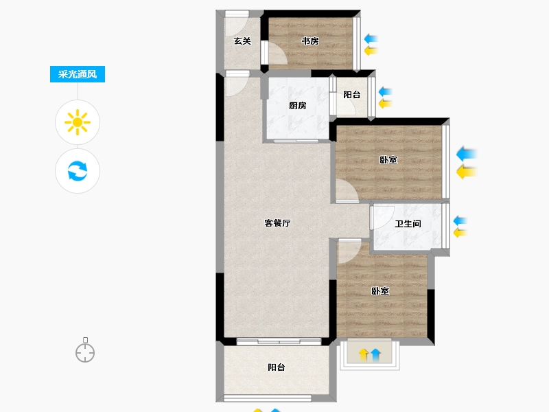 广东省-惠州市-中洲中央公园-70.69-户型库-采光通风