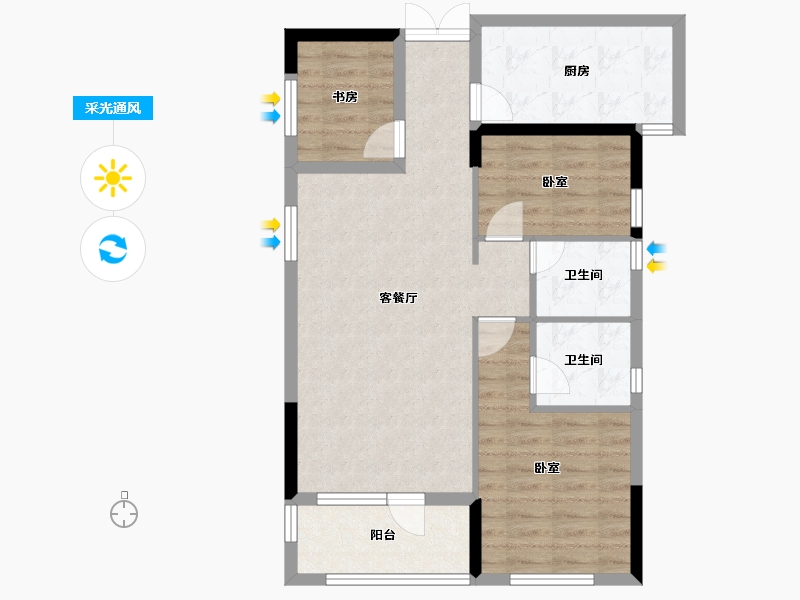 湖北省-黄石市-迅邦·黄金城-77.60-户型库-采光通风