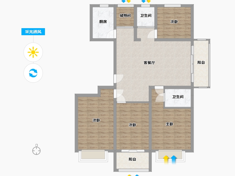 安徽省-蚌埠市-通成紫都顺苑-109.80-户型库-采光通风