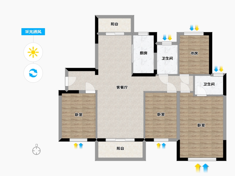 湖北省-武汉市-中城新时代-106.00-户型库-采光通风