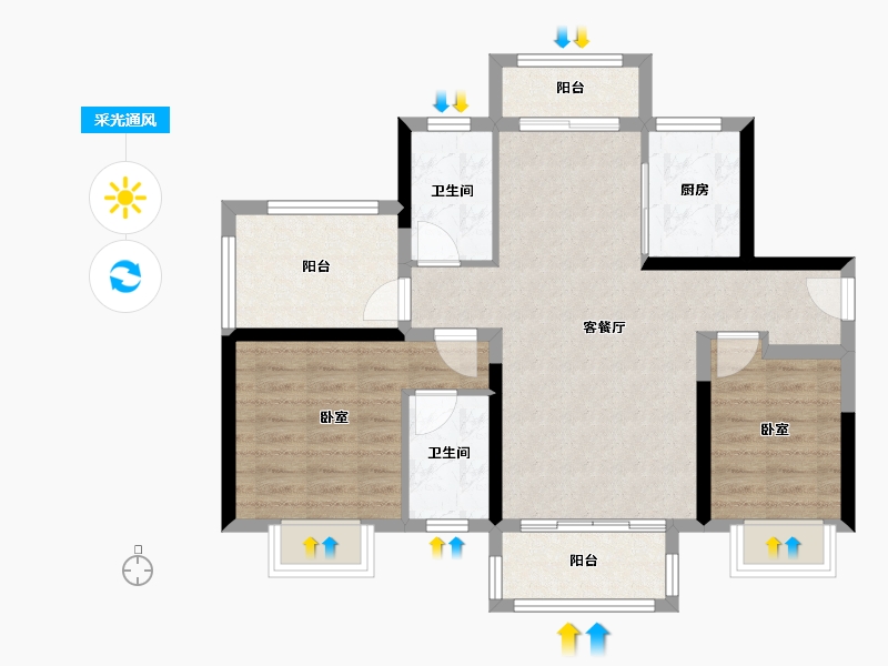 广东省-惠州市-金科蓝山府-75.37-户型库-采光通风