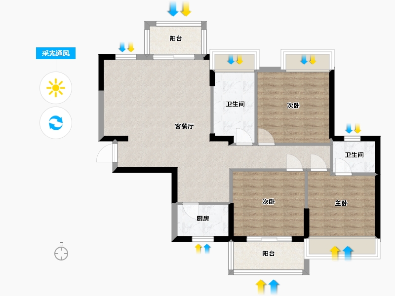 福建省-泉州市-金丘紫金城-90.54-户型库-采光通风