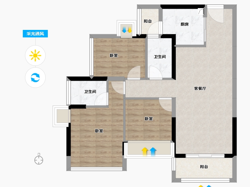 广东省-佛山市-龙光玖龙湖-76.70-户型库-采光通风