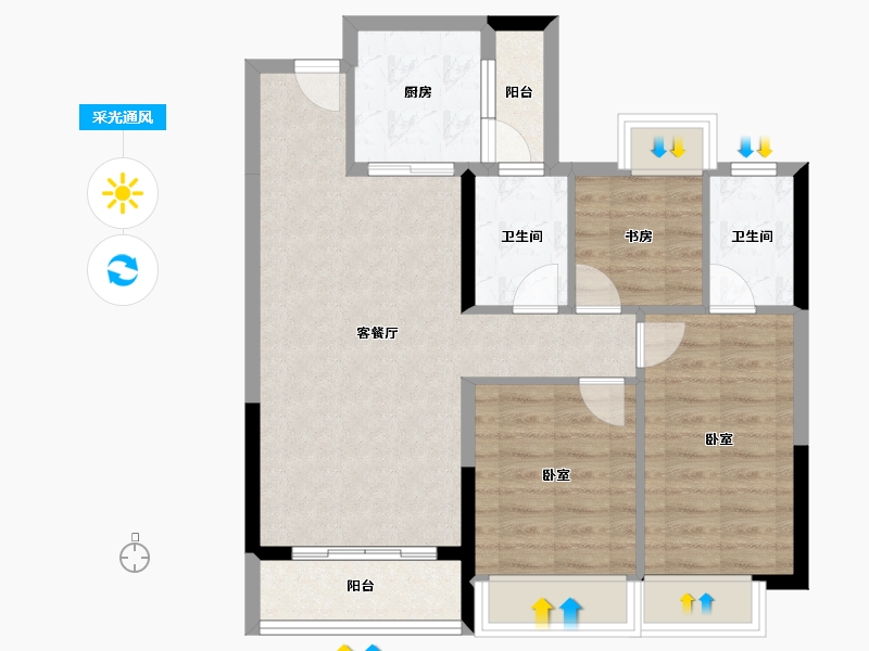 广东省-珠海市-中海·左岸岚庭-74.89-户型库-采光通风