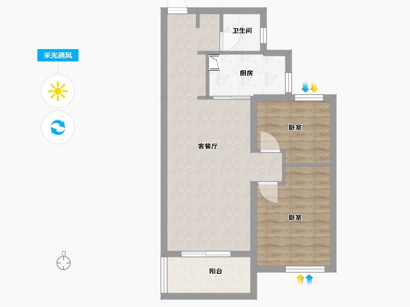 湖北省-武汉市-北辰金地漾时代-59.11-户型库-采光通风