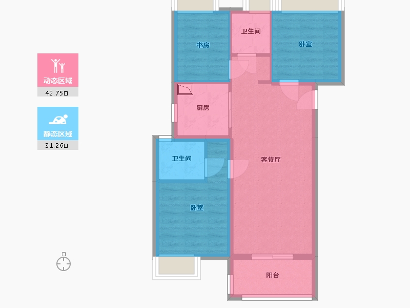 湖北省-武汉市-北辰金地漾时代-65.70-户型库-动静分区