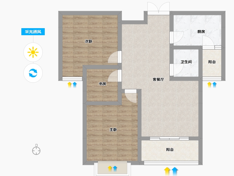 安徽省-蚌埠市-通成紫都顺苑-76.55-户型库-采光通风