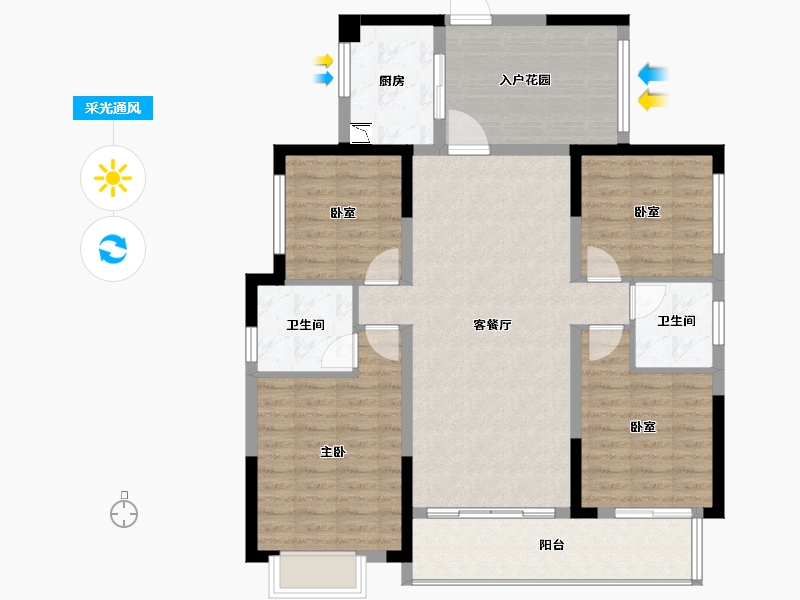 湖南省-长沙市-祥龙御苑-110.02-户型库-采光通风