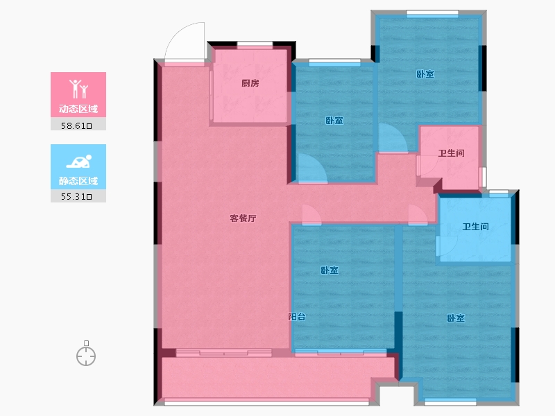 湖北省-武汉市-阳逻万达广场御江-103.18-户型库-动静分区