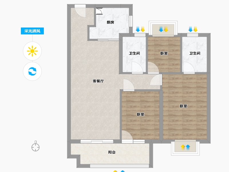 湖北省-武汉市-北辰金地漾时代-80.41-户型库-采光通风