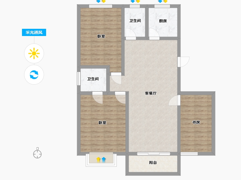 湖北省-武汉市-华府名居-90.30-户型库-采光通风