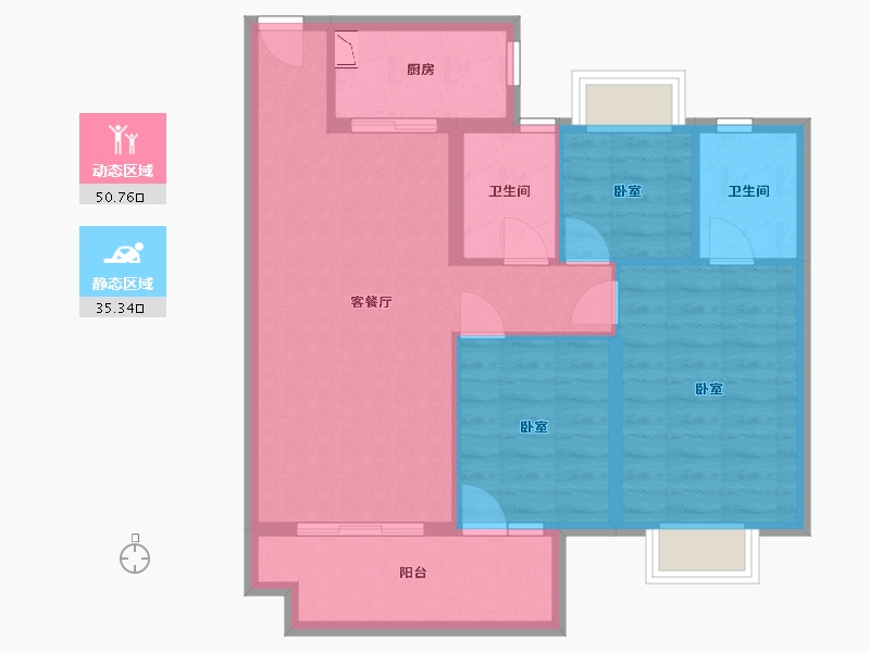 湖北省-武汉市-北辰金地漾时代-77.15-户型库-动静分区