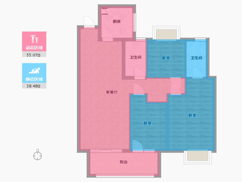 湖北省-武汉市-北辰金地漾时代-83.72-户型库-动静分区